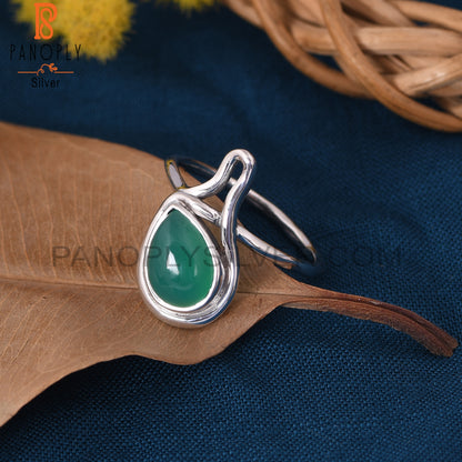 White Plated Green Onyx Gem Ring Jewelry