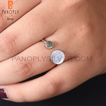 Adjustable 925 Silver Blue Chalcedony Circle Statement Rings