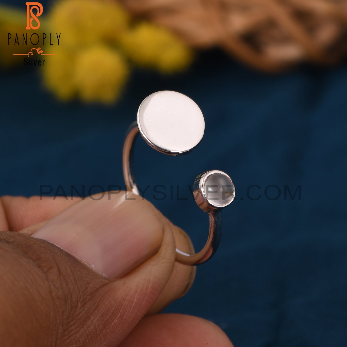 925 Silver Crystal Quartz Adjustable Rings Initial Jewelry