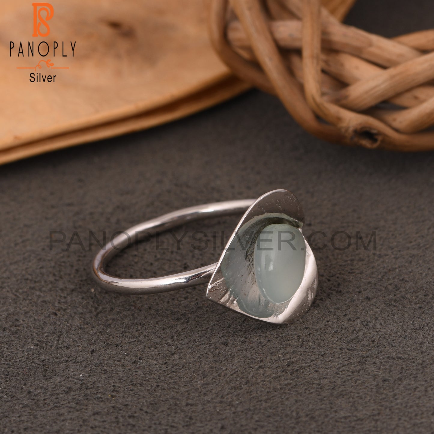 925 Sterling Silver Aqua Chalcedony Floral Designer Elegant Ring