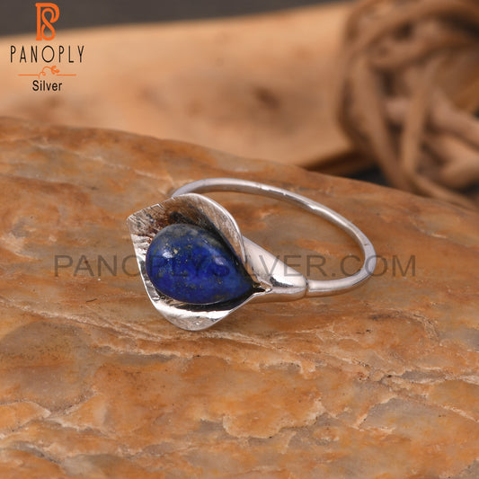 Lapis Lazuli 925 Sterlng Silver Flower Blue Stone Ring