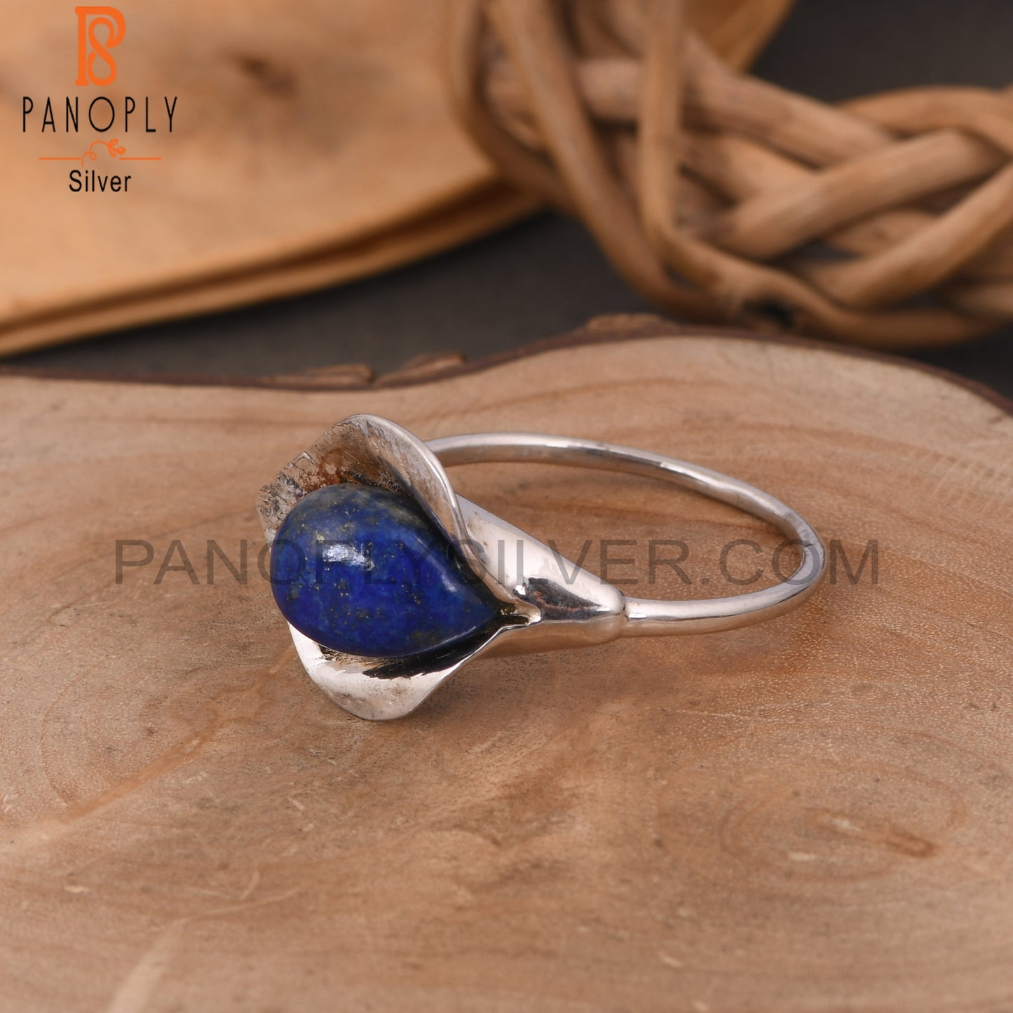 Lapis Lazuli 925 Sterlng Silver Flower Blue Stone Ring