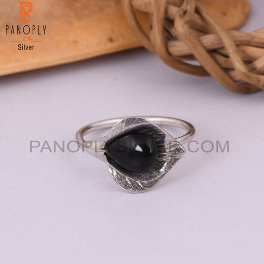 Black Onyx Gemstone 925 Sterling Silver Floral Design Ring