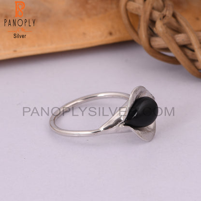 Black Onyx Gemstone 925 Sterling Silver Floral Design Ring