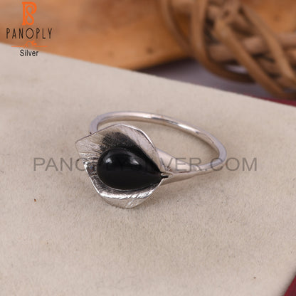 Black Onyx Gemstone 925 Sterling Silver Floral Design Ring