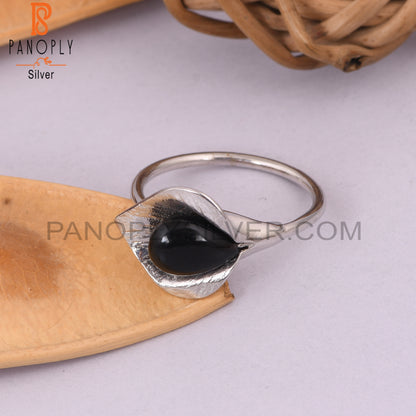 Black Onyx Gemstone 925 Sterling Silver Floral Design Ring