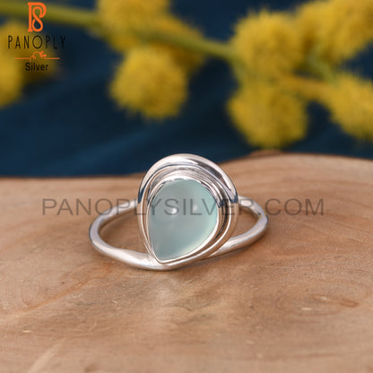 Designer 925 Sterling Silver Aqua Chalcedony Girls Ring