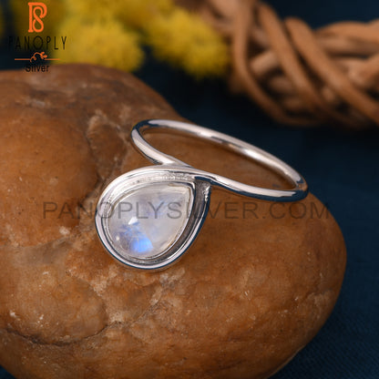 Natural Rainbow Moonstone 925 Sterling Silver Pear Ring