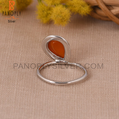Carnelian Chalcedony 925 Silver White Rhoudim Plated Ring