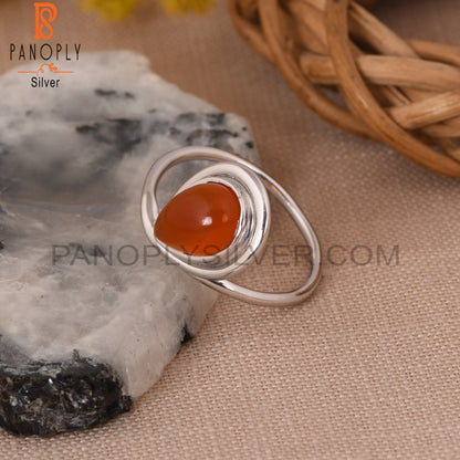 Carnelian Chalcedony 925 Silver White Rhoudim Plated Ring
