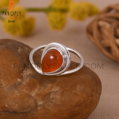 Carnelian Chalcedony 925 Silver White Rhoudim Plated Ring