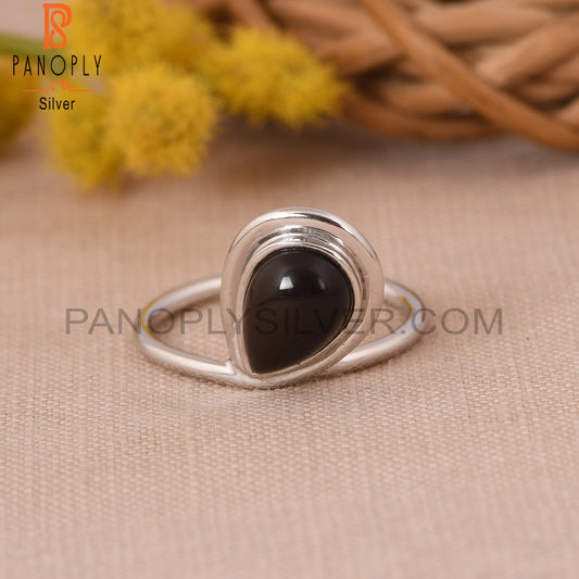 925 Sterling Silver Pear Shape Black Onyx Gemstone Ring