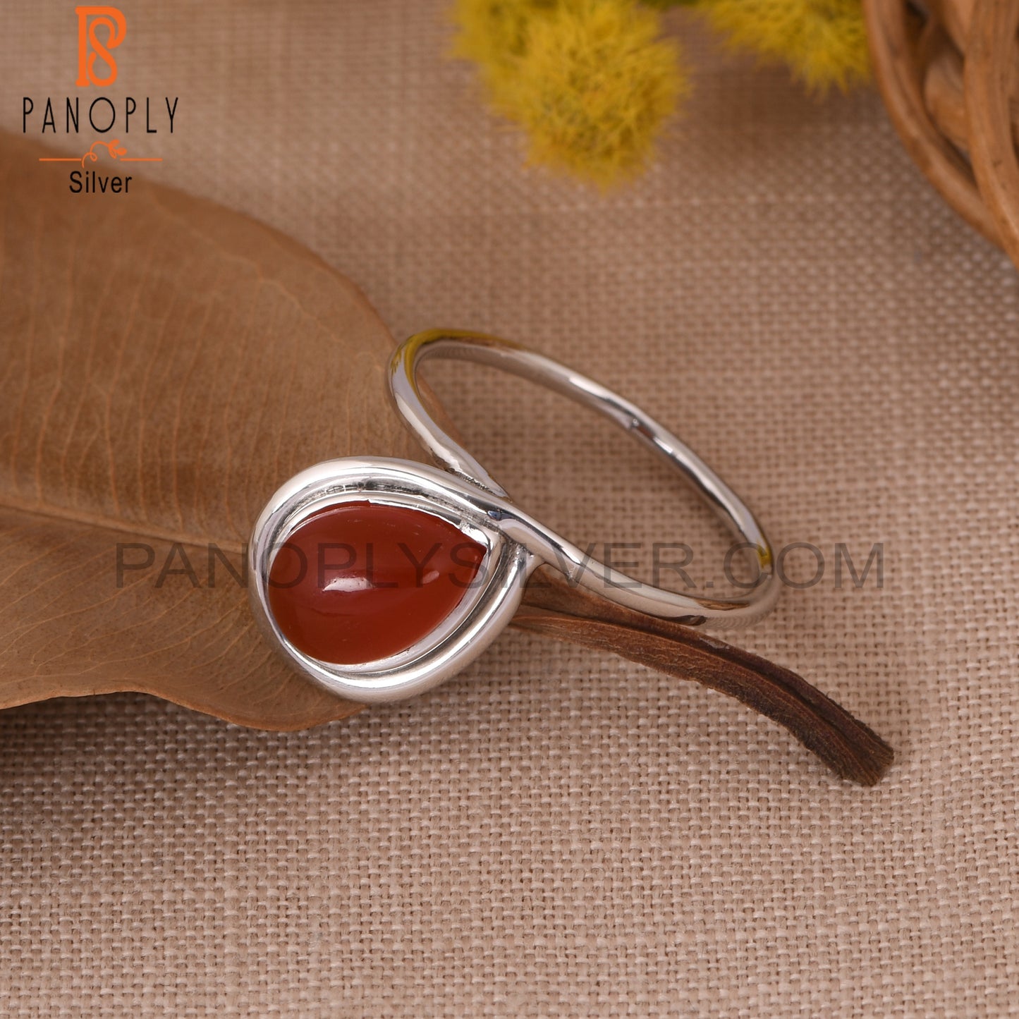 Red Onyx Gemstone 925 Sterling Silver Pear Ring