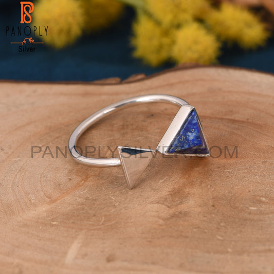 Triangular Adjustable 925 Silver Lapis Ring Gemstone Jewelry for Women