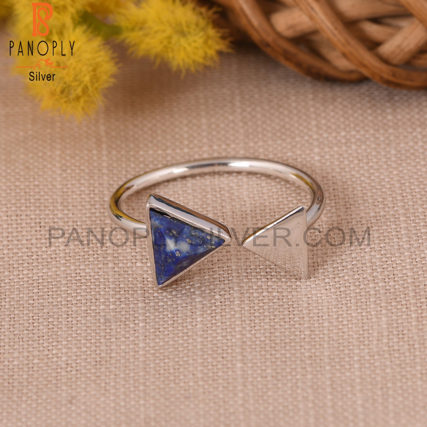 Triangular Adjustable 925 Silver Lapis Ring Gemstone Jewelry for Women