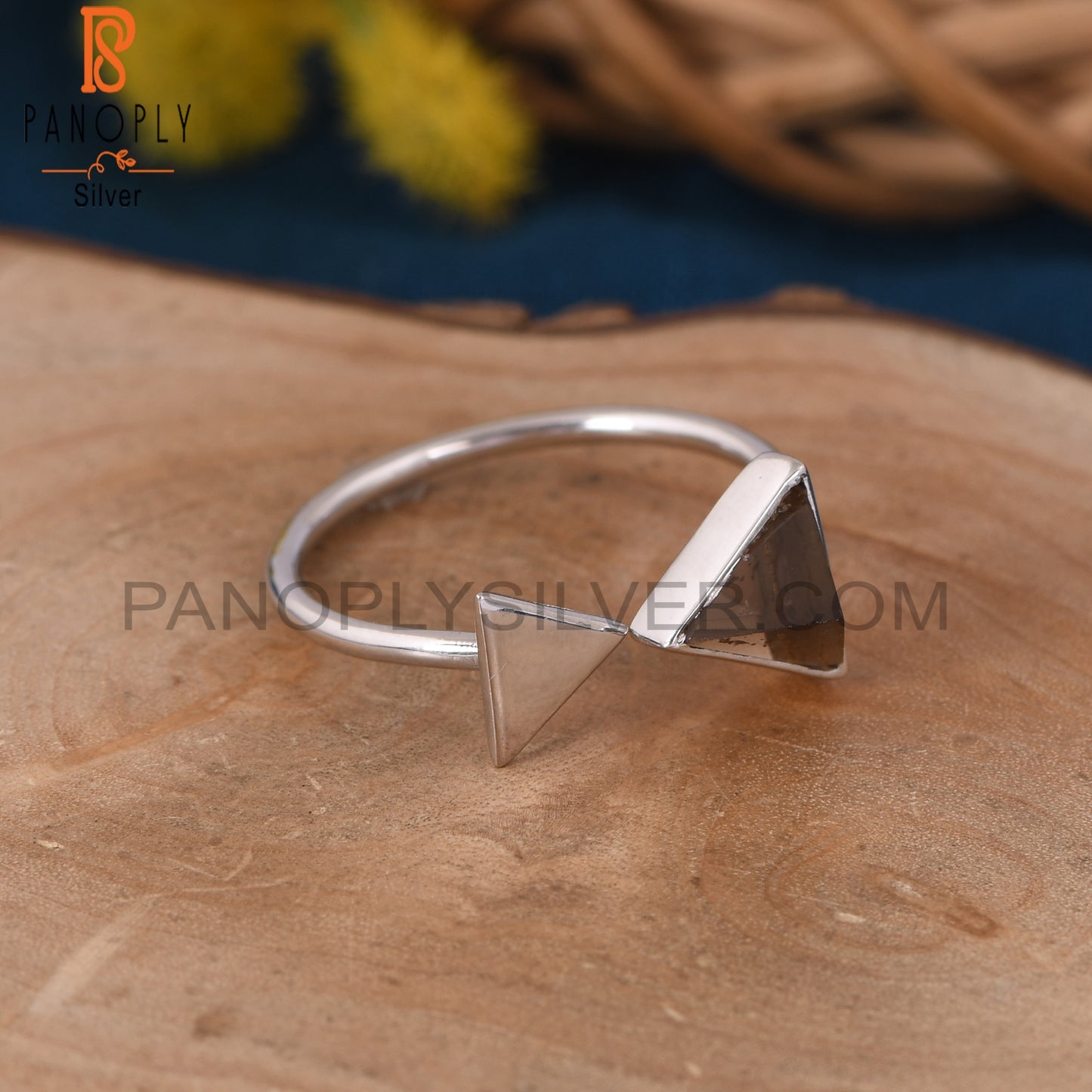 Triangle Shape Smoky Quartz 925 Silver Openable Ring Jewelry