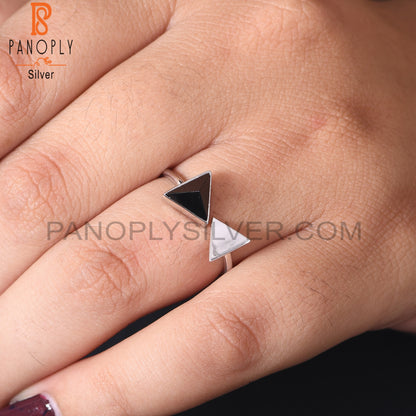 Pyramid Shape Black Onyx Gemstone Adjustable Silver Black Ring