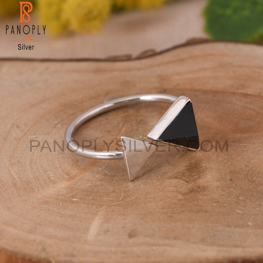 Pyramid Shape Black Onyx Gemstone Adjustable Silver Black Ring