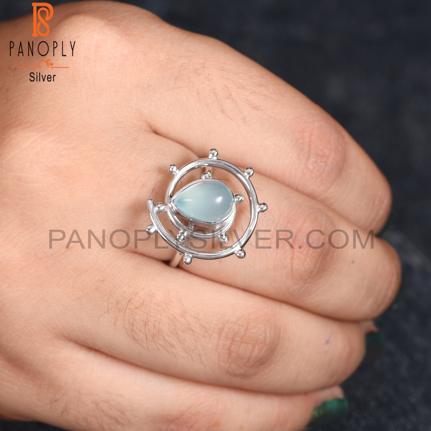 Blue Chalcedony 925 Sterling Silver Cocktail rings