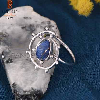 Lapis Lazuli 925 Silver Unique White Rhodium Ring
