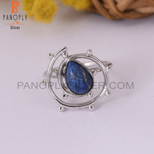 Lapis Lazuli 925 Silver Unique White Rhodium Ring