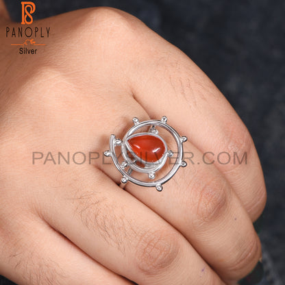 Carnelian Chalcedony Gem White Rhodium 925 Hurricane Ring