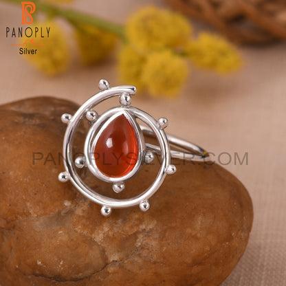 Carnelian Chalcedony Gem White Rhodium 925 Hurricane Ring
