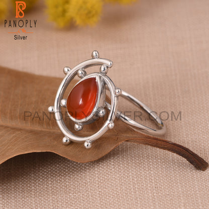 Carnelian Chalcedony Gem White Rhodium 925 Hurricane Ring