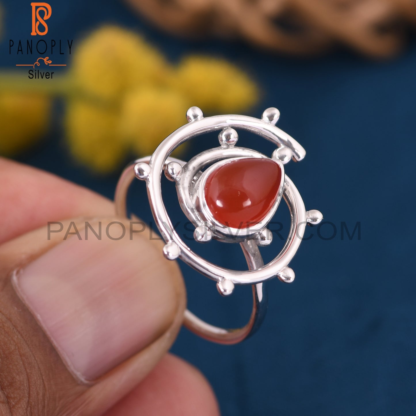 Red Onyx Gemstone 925 Stamp Hurricane Ring