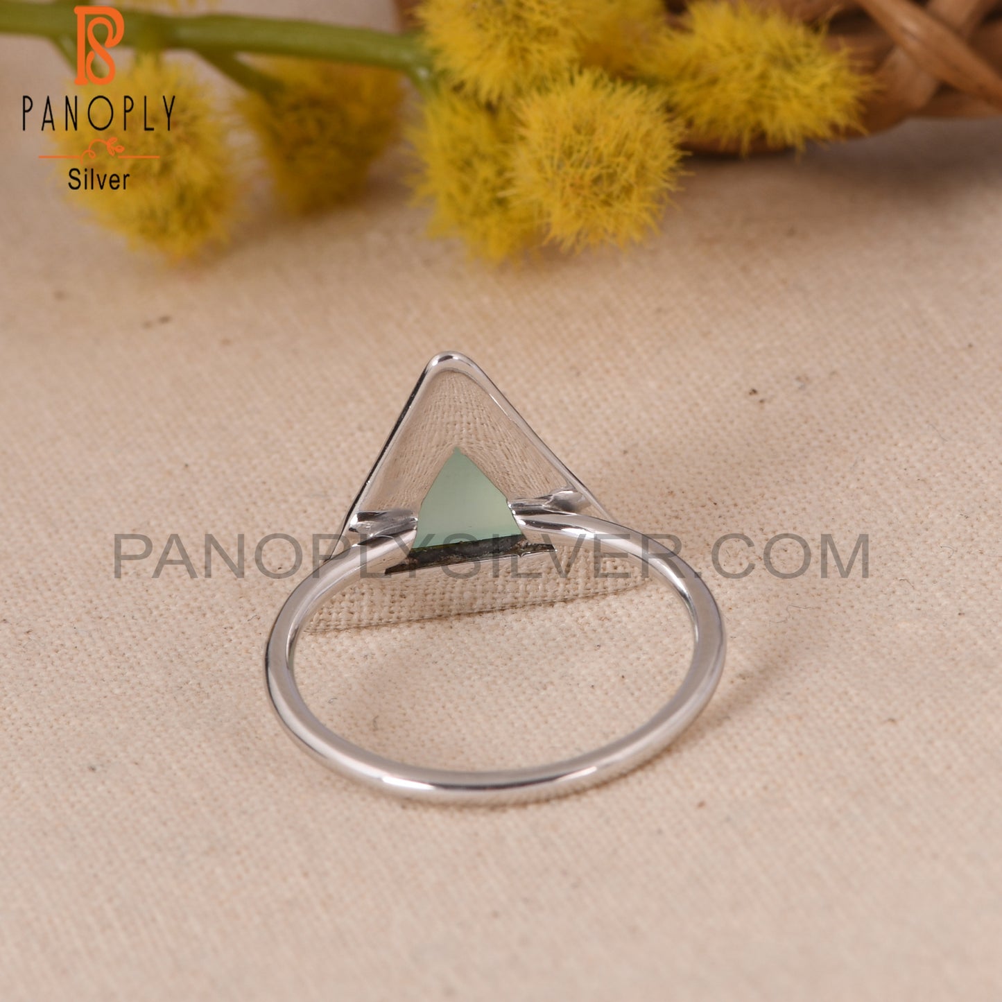 Triangle Shape 925 Sterling Silver Aqua Chalcedony Ring