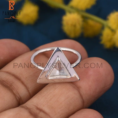 Clear Crystal Quartz Triangle Design 925 Silver Ring Jewelry