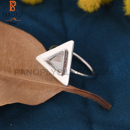 Clear Crystal Quartz Triangle Design 925 Silver Ring Jewelry