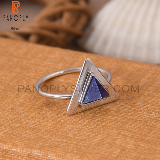 Lapis Lazuli Gemstone Pyramid 925 Silver Blue Ring