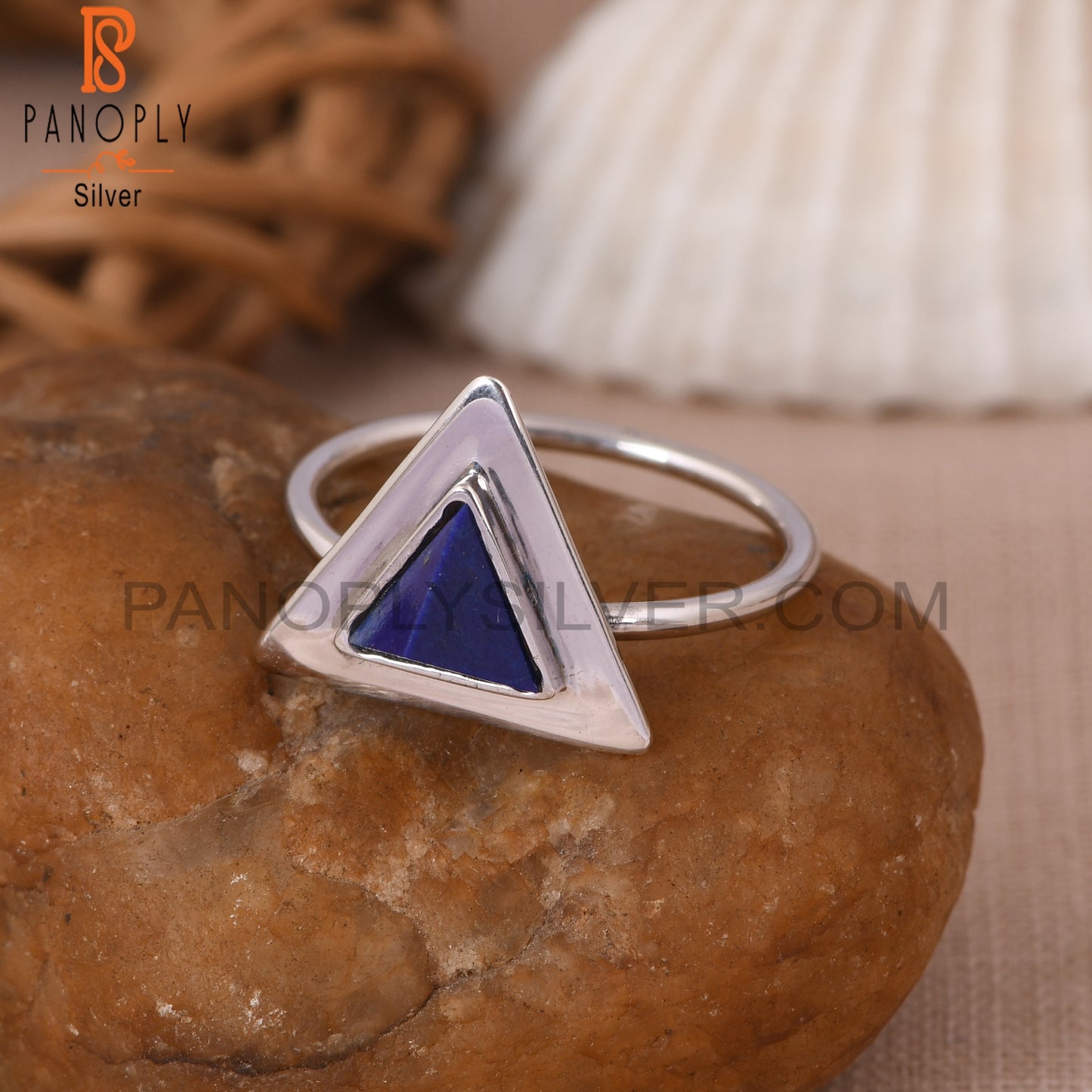Lapis Lazuli Gemstone Pyramid 925 Silver Blue Ring