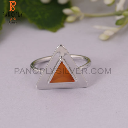 Carnilian Chalcedony Gemstone 925 Silver Triangle Ring