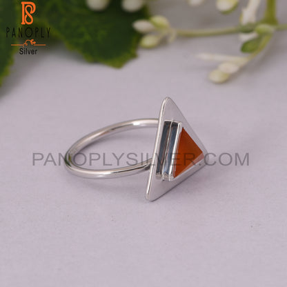Carnilian Chalcedony Gemstone 925 Silver Triangle Ring