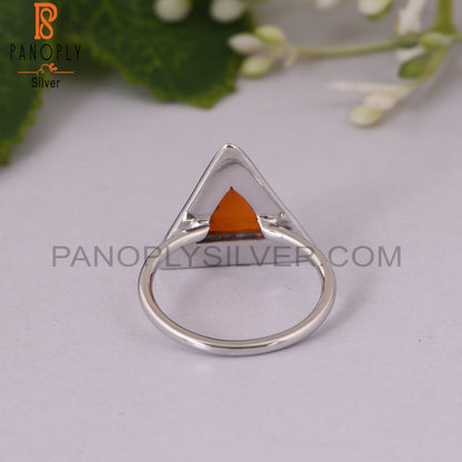 Carnilian Chalcedony Gemstone 925 Silver Triangle Ring