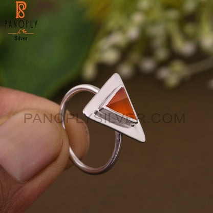 Carnilian Chalcedony Gemstone 925 Silver Triangle Ring