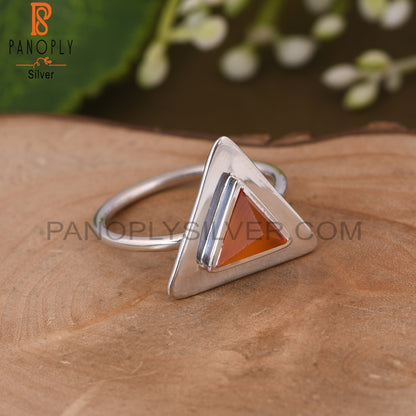 Carnilian Chalcedony Gemstone 925 Silver Triangle Ring