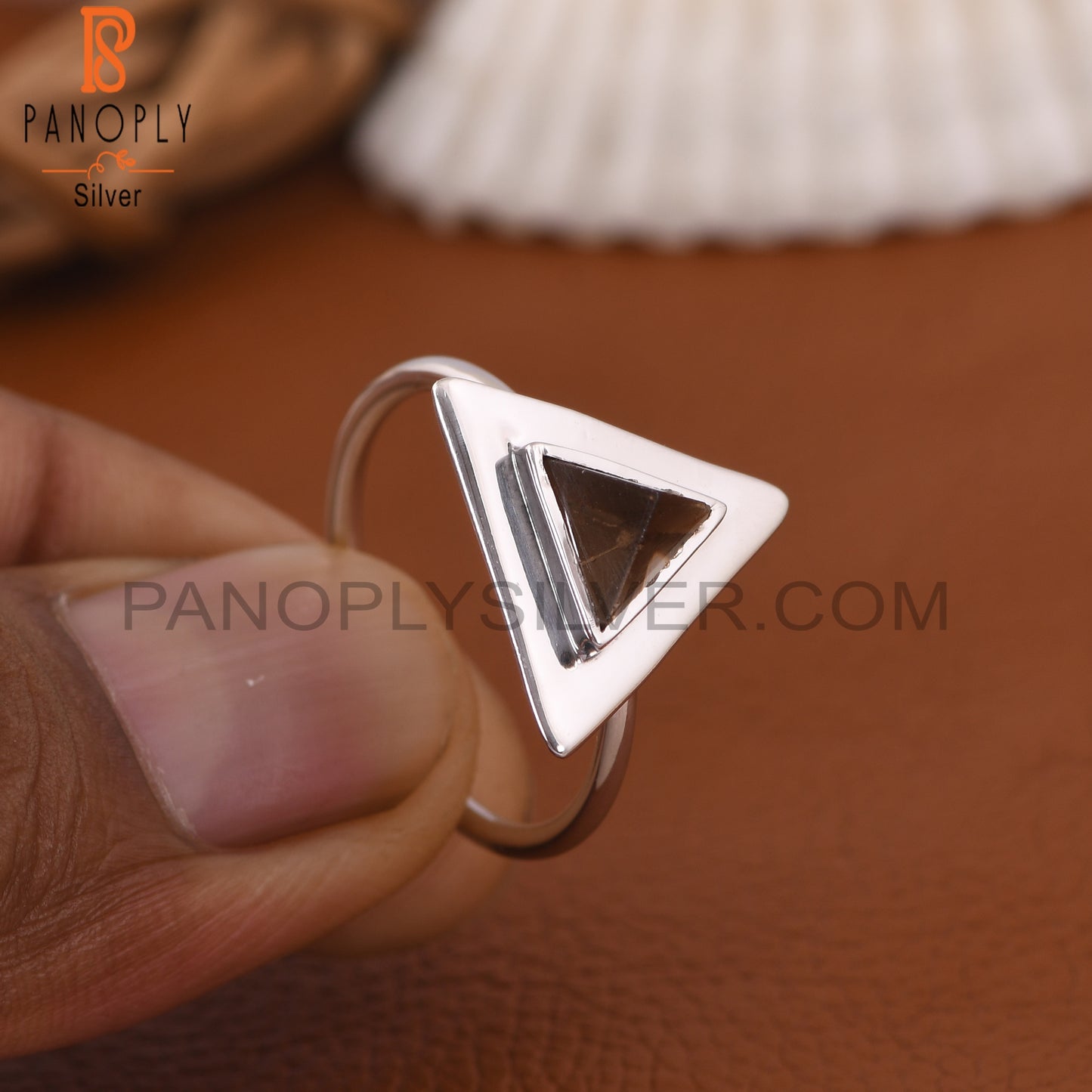 Triangle Shape 925 Silver Smoky Quartz Ring