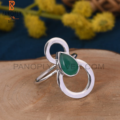 925 Sterling Silver Green Onyx Unique Cocktail Rings