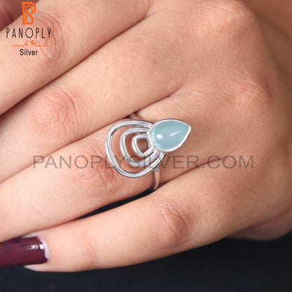 Aqua Chalcedony Gemstone 925 Silver Pear Shape Ring