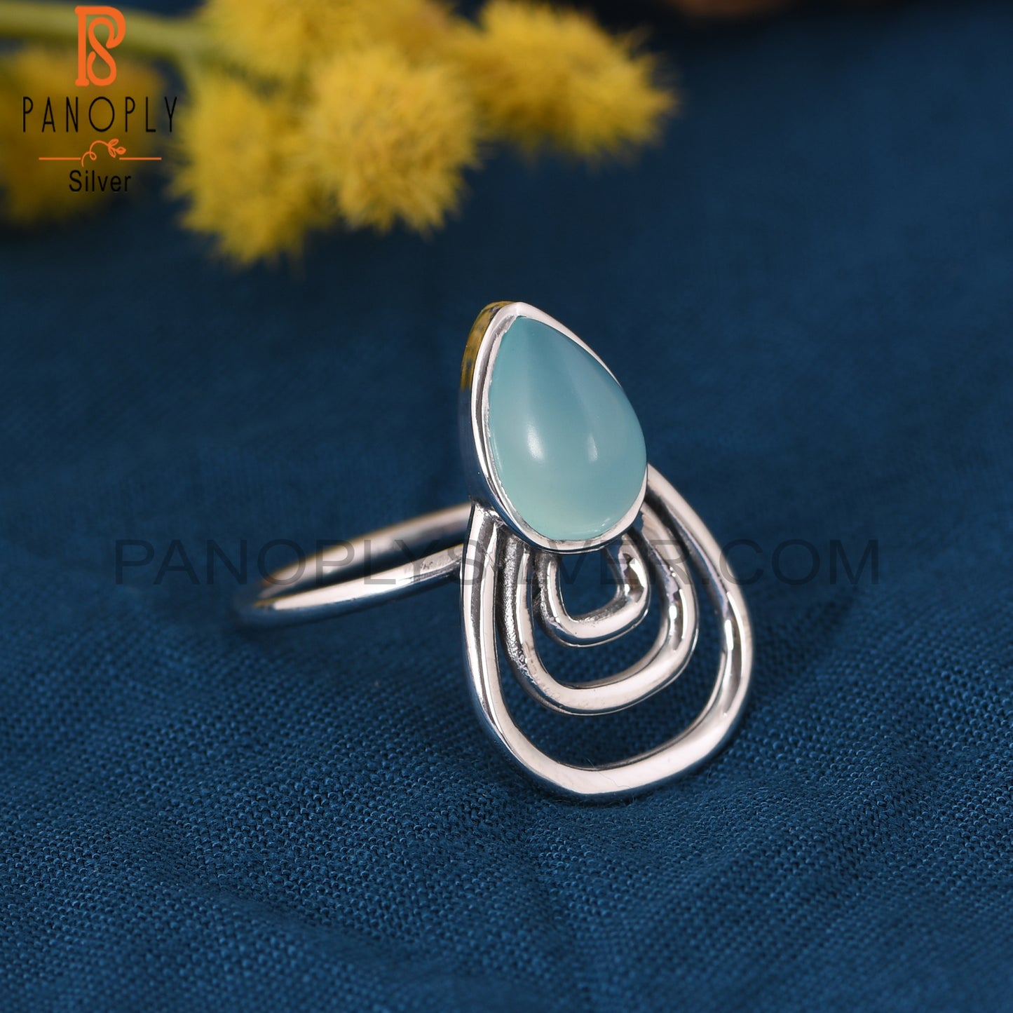 Aqua Chalcedony Gemstone 925 Silver Pear Shape Ring