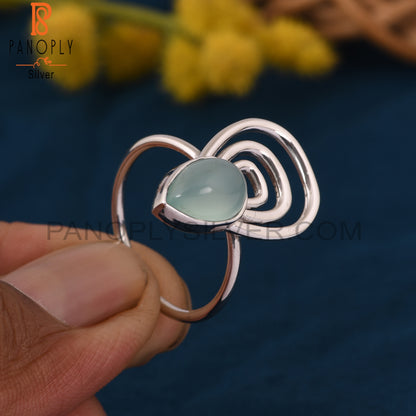 Blue Chalcedony Gemstone Pear Shape 925 Silver Ring