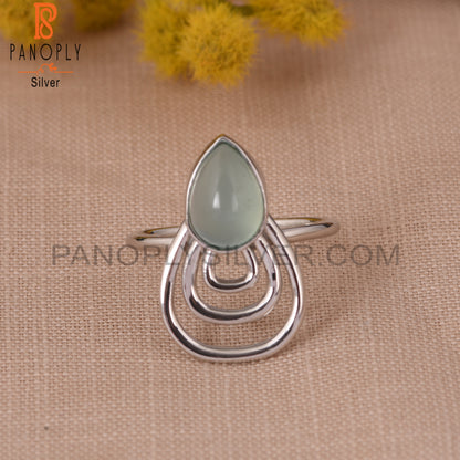 Blue Chalcedony Gemstone Pear Shape 925 Silver Ring