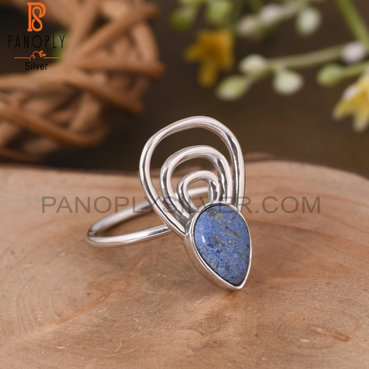 Lapis 925 Silver White Rhodium Plated Ring Jewelry