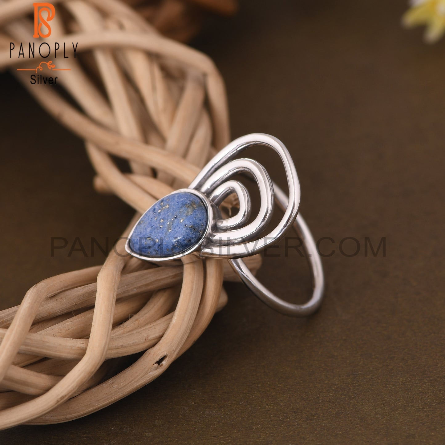 Lapis 925 Silver White Rhodium Plated Ring Jewelry