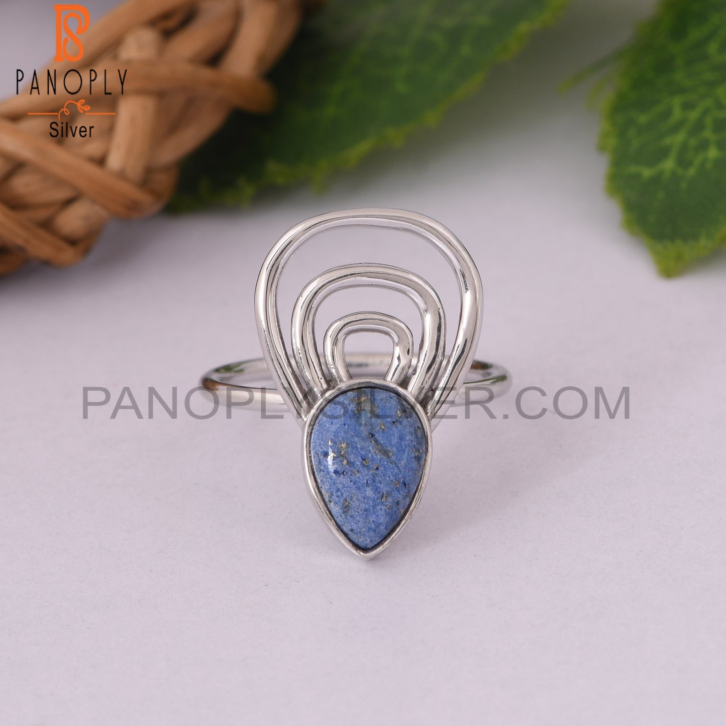 Lapis 925 Silver White Rhodium Plated Ring Jewelry