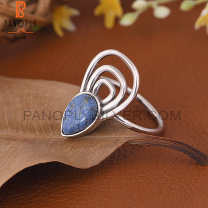 Lapis 925 Silver White Rhodium Plated Ring Jewelry