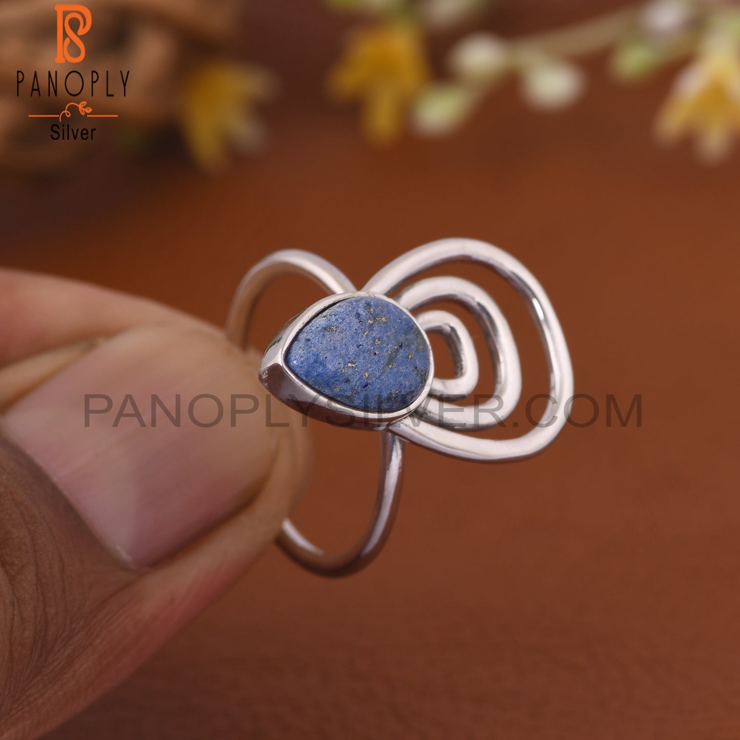 Lapis 925 Silver White Rhodium Plated Ring Jewelry